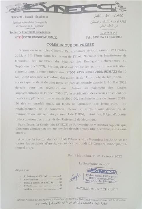 Grève à l’université de Moundou