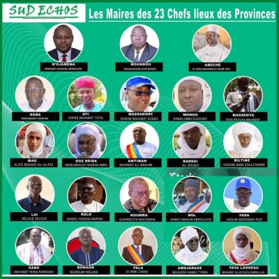 Liste des 23 maires des grandes villes du Tchad.
